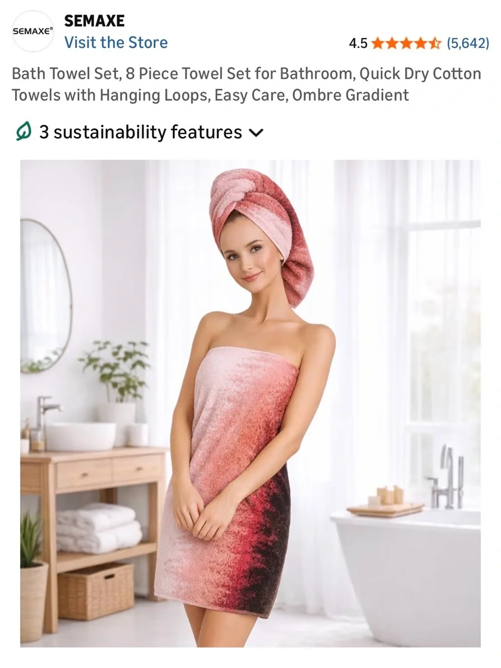 Colorful Red-Pink Gradient Bath Towel Set - 8pc